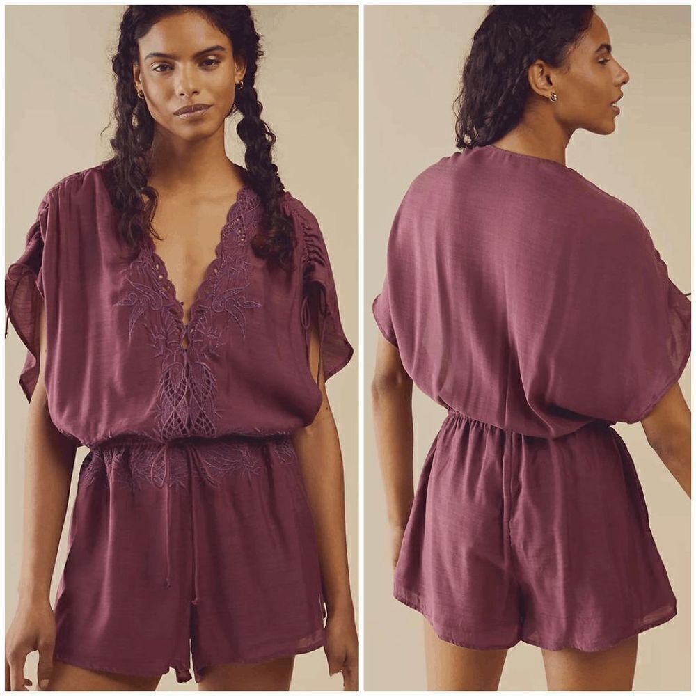 Free People Weila Romper - Burgundy
